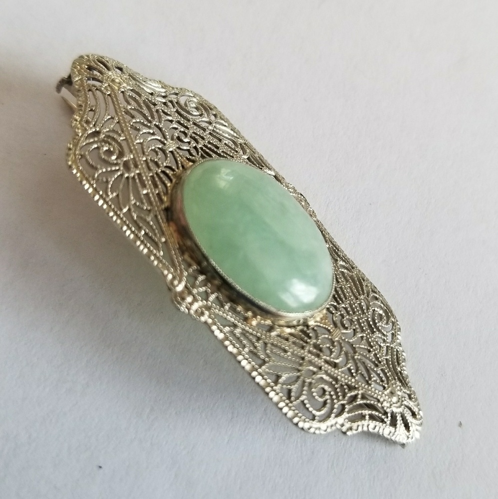 Relisted -Vintage 10k gold Jade brooch pin white Art Nouveau - Picture 2 of 8